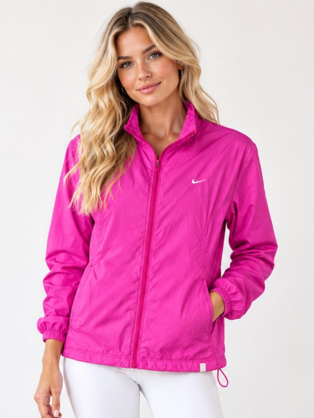 NIKE Dri-FIT Full-Zip Activewear Windbreaker Light Jacket Cerise Hot Pink S EUC